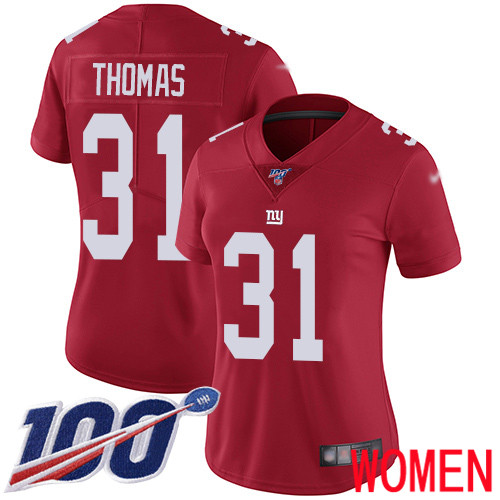 Women New York Giants #31 Michael Thomas Red Limited Red Inverted Legend 100th Season Football NFL Jersey->women nfl jersey->Women Jersey